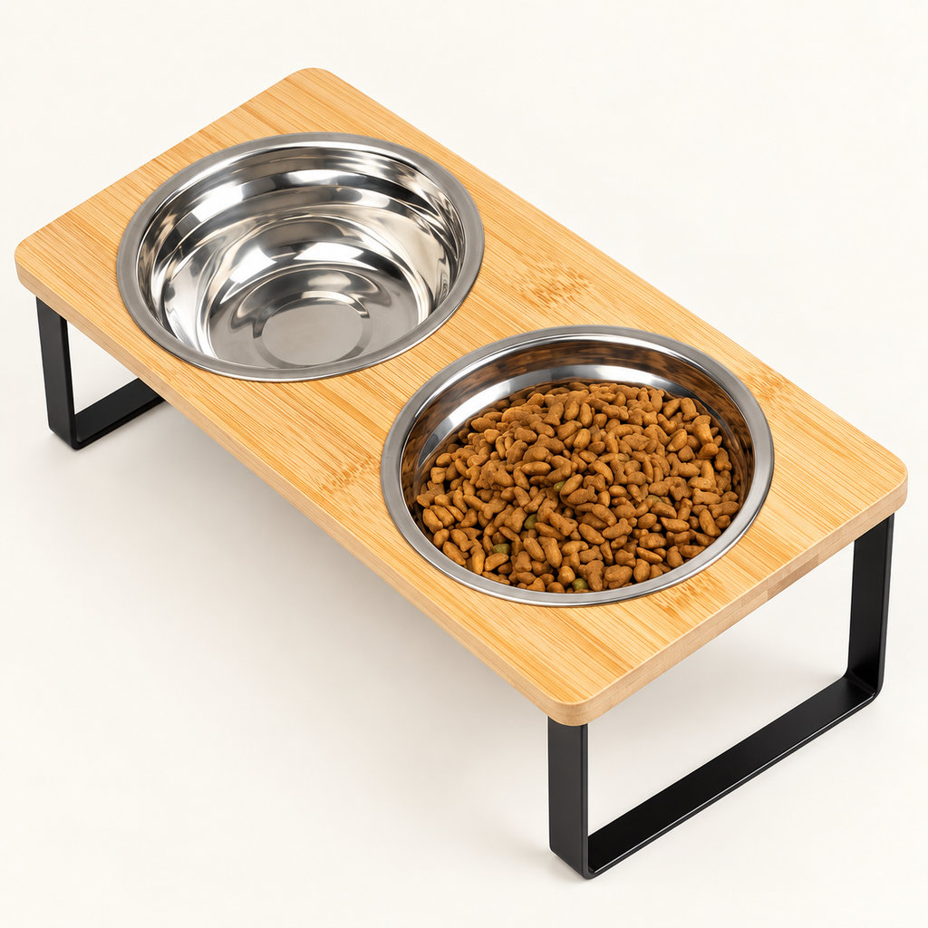 Raised Dog & Cat Double Bowl Stand – Wooden Feeder - TillyPaw