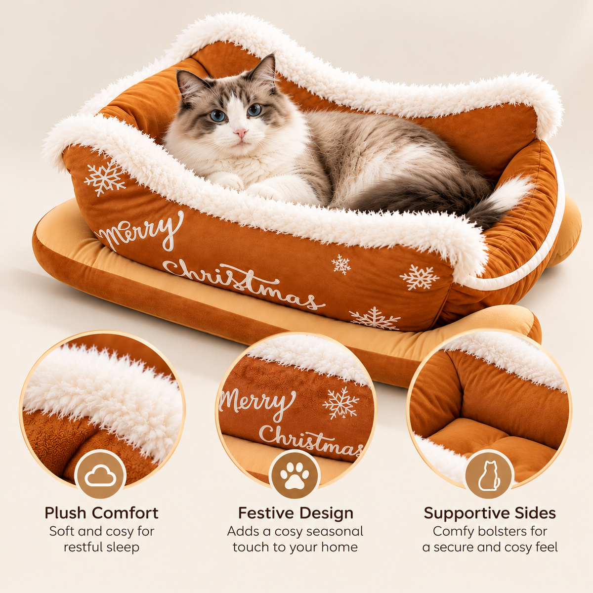 Christmas Sleigh Pet Bed – Plush Sofa Bed for Cats & Dogs - TillyPaw