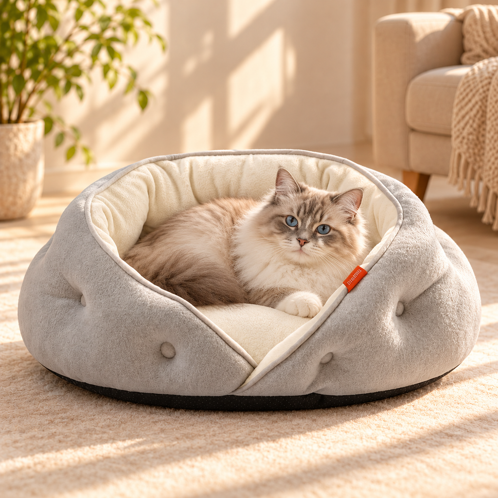 Wrap-Around Pet Bed – Semi-Enclosed Grey Cat & Dog Bed - TillyPaw