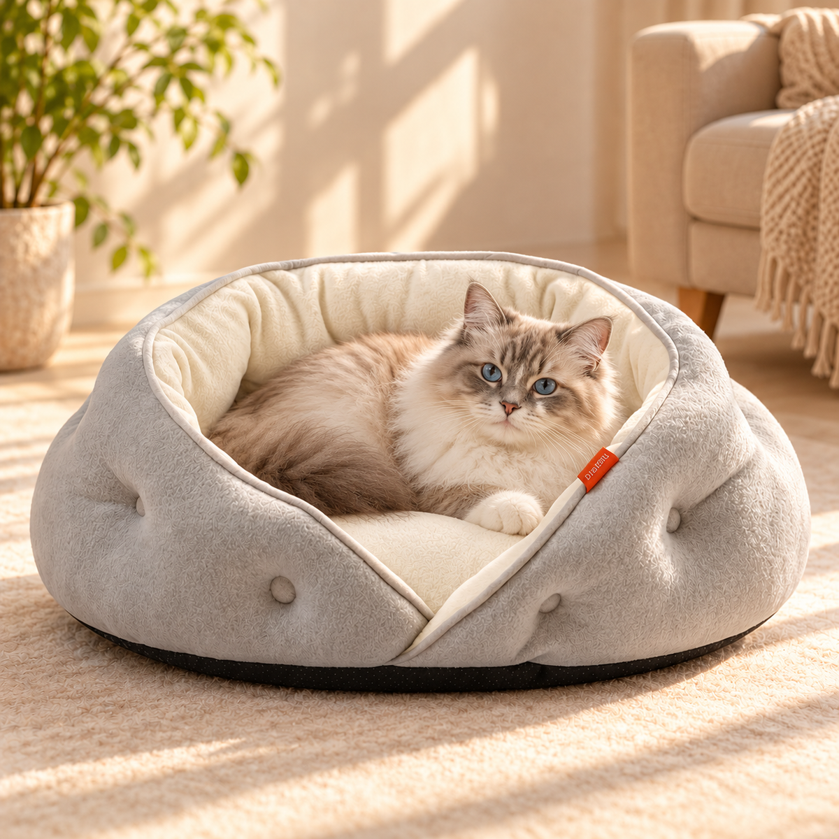 Wrap-Around Pet Bed – Semi-Enclosed Grey Cat & Dog Bed - TillyPaw
