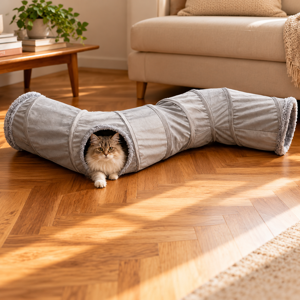 S-Shaped Plush Cat Tunnel – Foldable Play Tunnel for Cats - TillyPaw