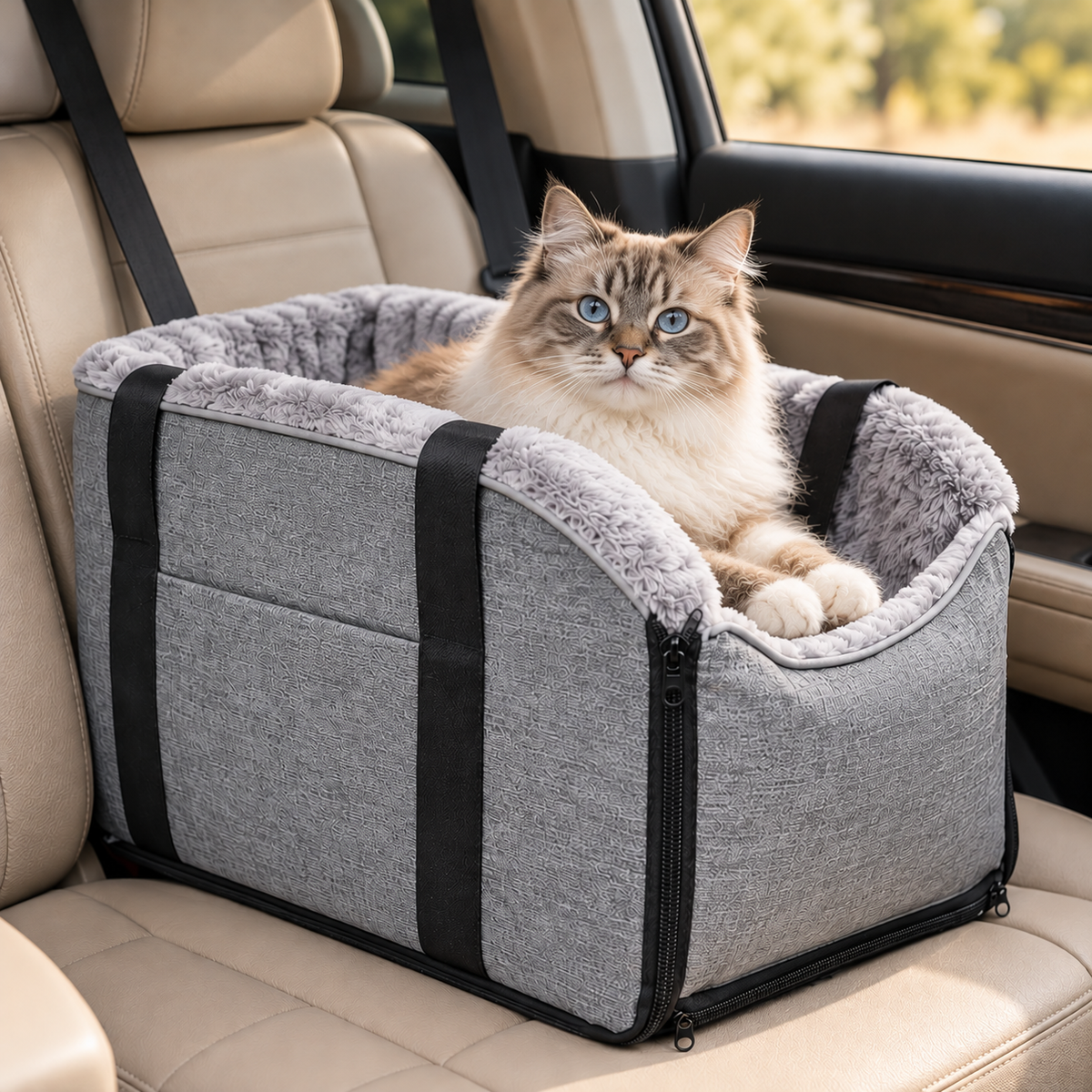 Pet Car Console Bed – Plush Travel Seat & Tote - TillyPaw