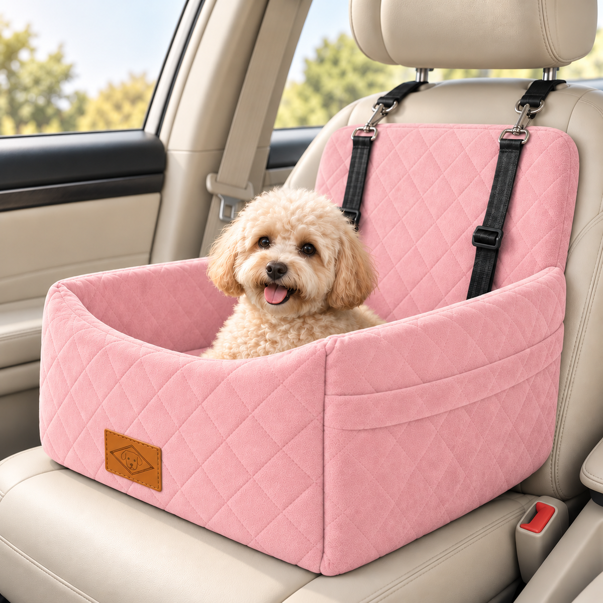 Dog & Cat Car Booster Seat – Travel Bed with Straps - TillyPaw