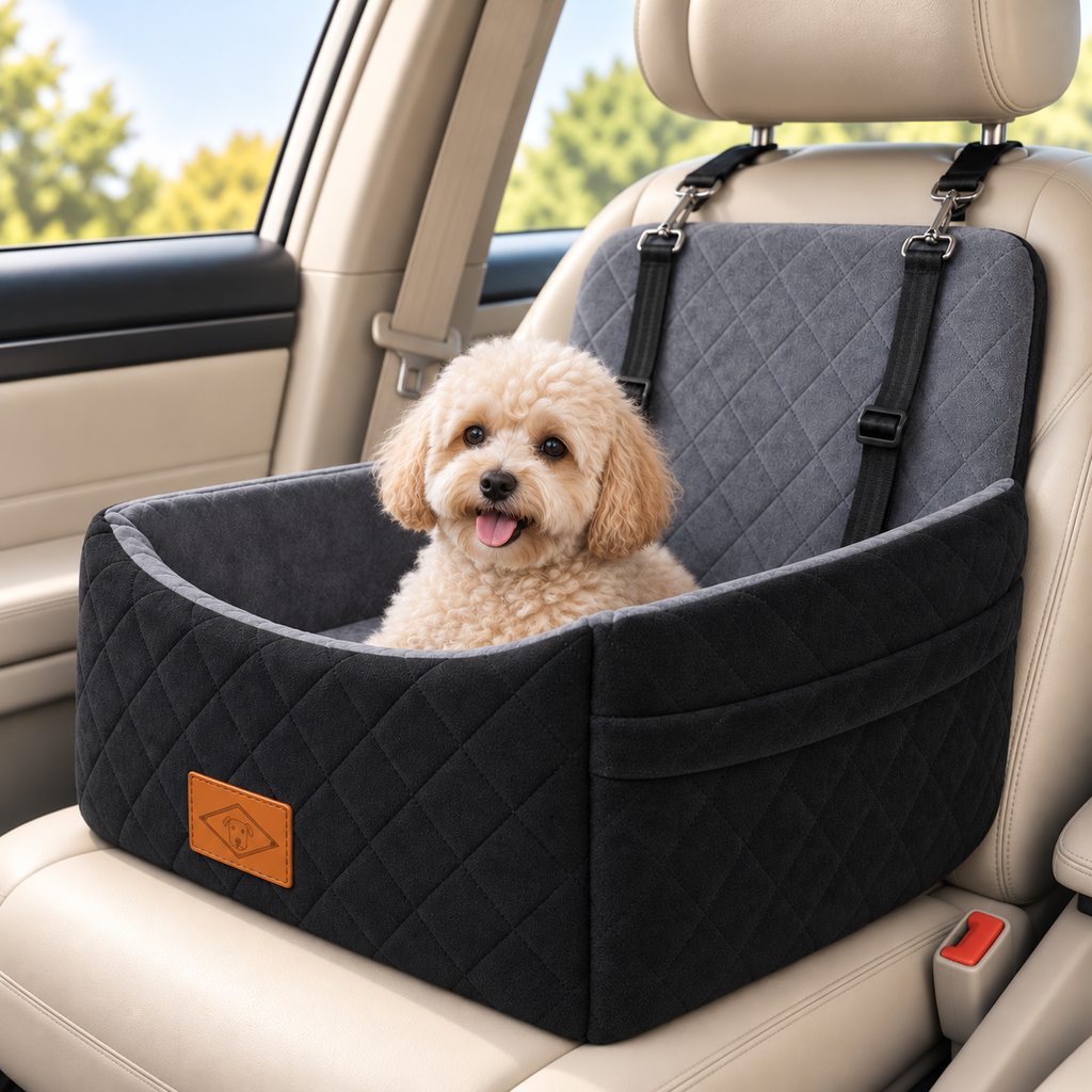 Dog & Cat Car Booster Seat – Travel Bed with Straps - TillyPaw