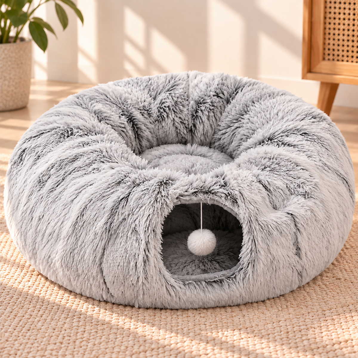 Cat Tunnel Bed – Plush Mat & Washable Bedding - TillyPaw