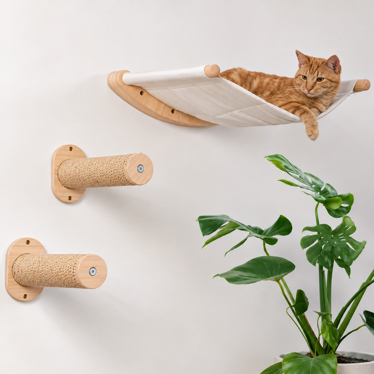 Sisal Cat Wall Steps – 2-Piece Wooden Climbing Set - TillyPaw