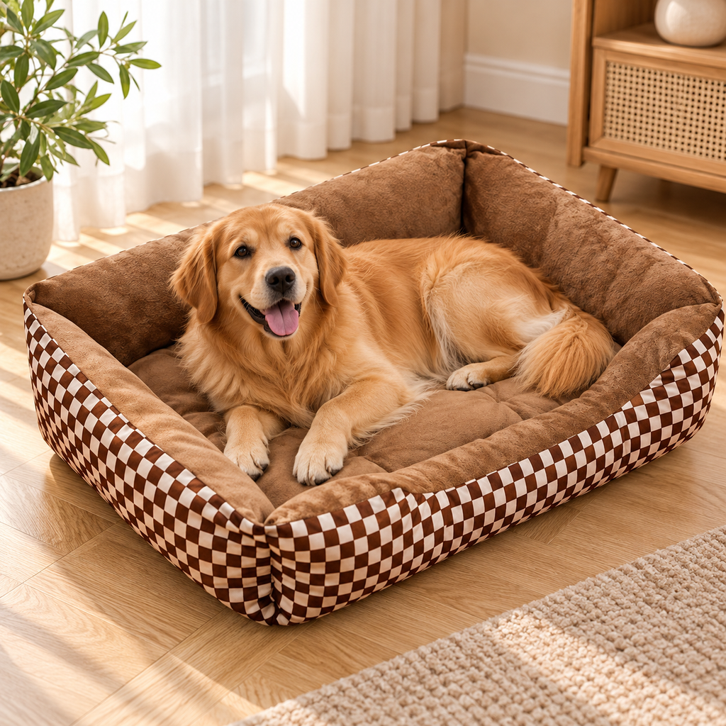 Check Dog Bed – Soft Cosy Bed for Dogs of All Sizes - TillyPaw