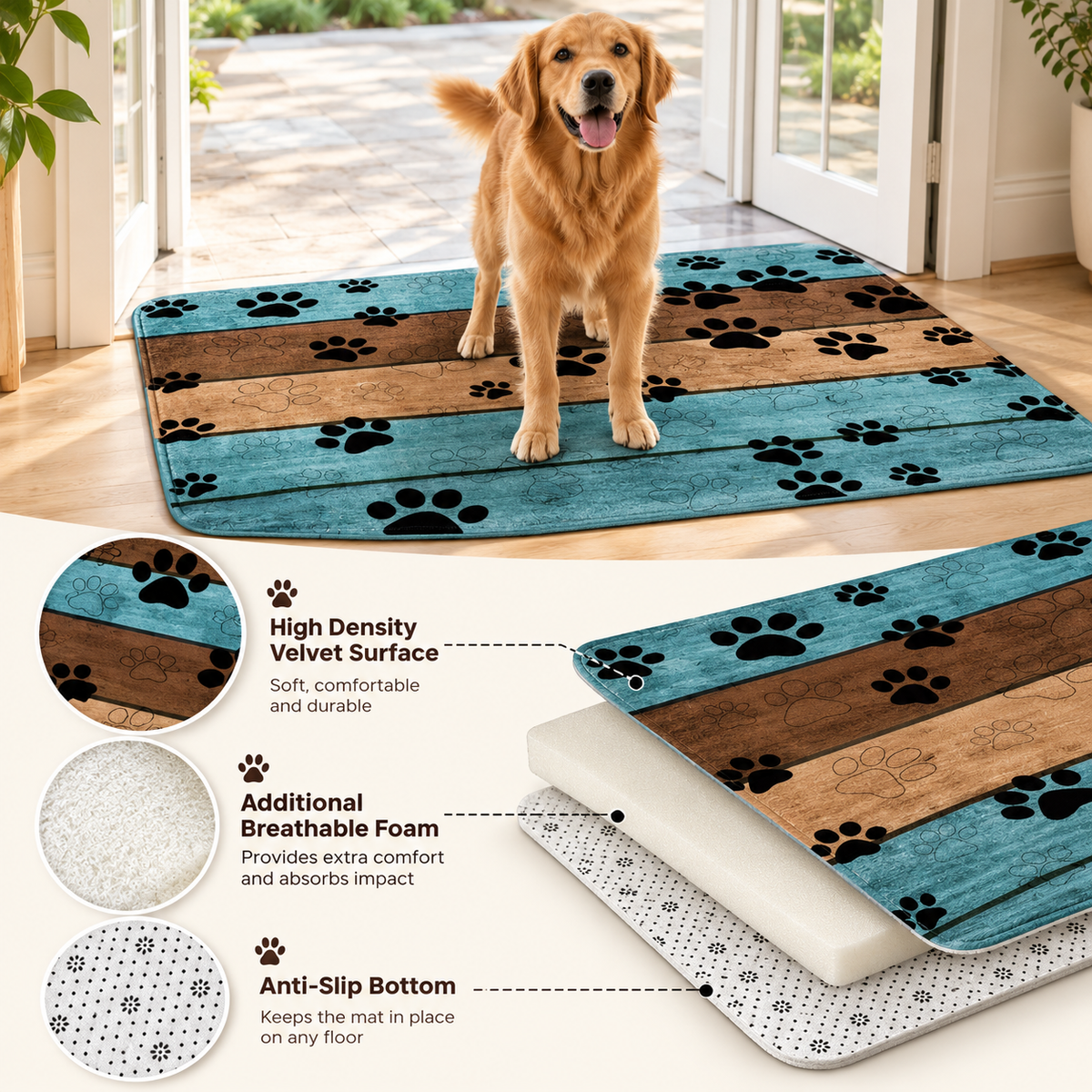 Dog Paw Print Door Mat – Soft Washable Pet Mat - TillyPaw