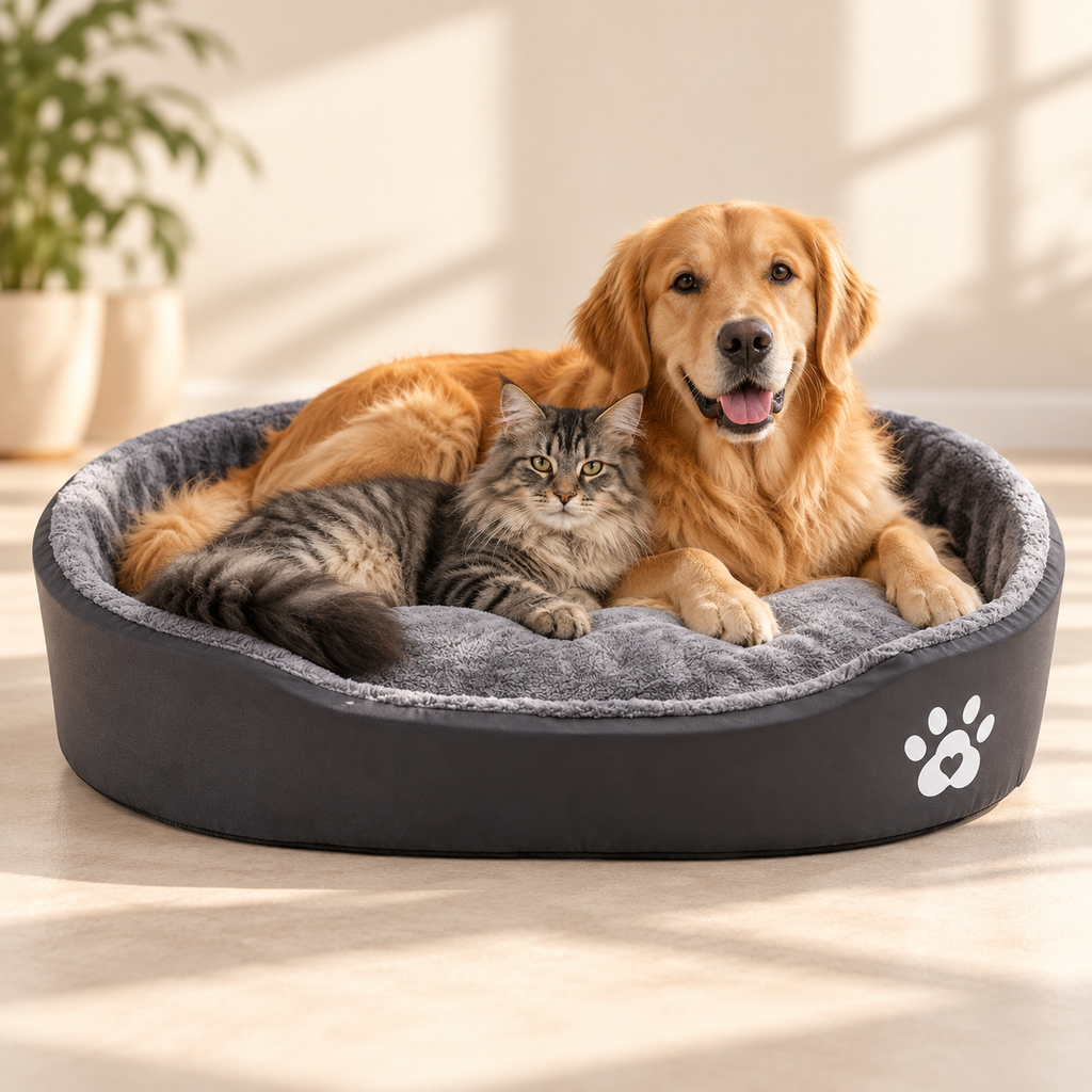 Oval Ruffled Pet Bed – Plush Dog & Cat Bed with Cushion - TillyPaw