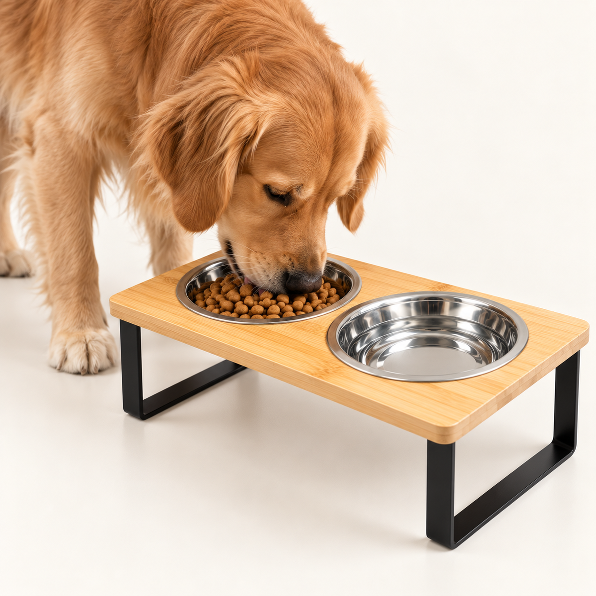 Raised Dog & Cat Double Bowl Stand – Wooden Feeder - TillyPaw