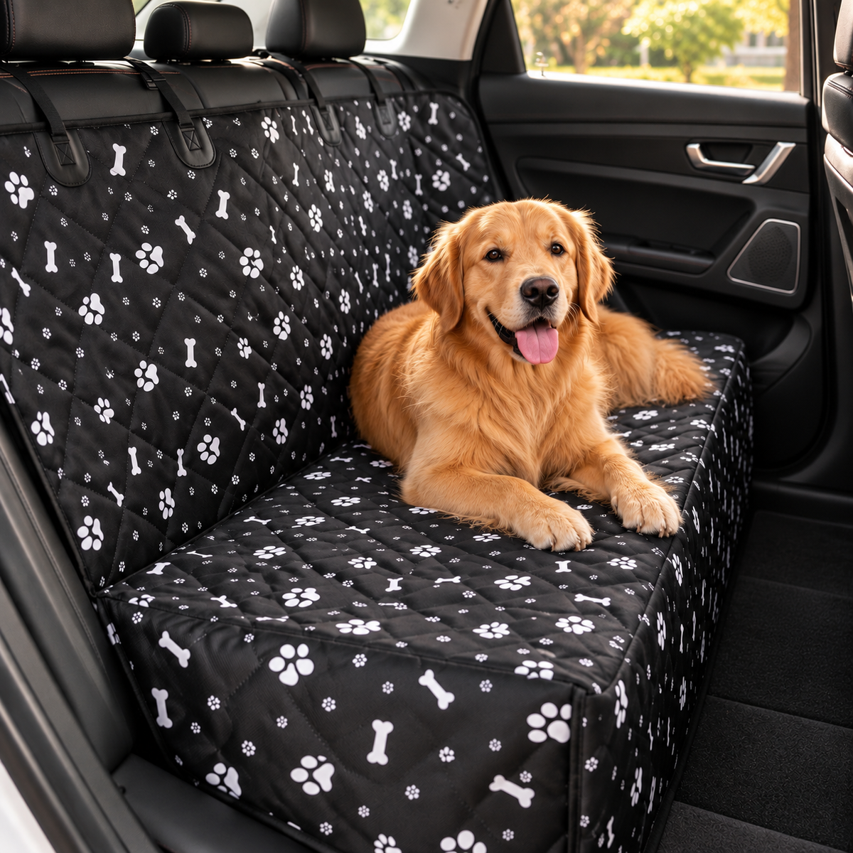 Dog Car Seat Cover – Black Paw Print Rear Seat Protector - TillyPaw