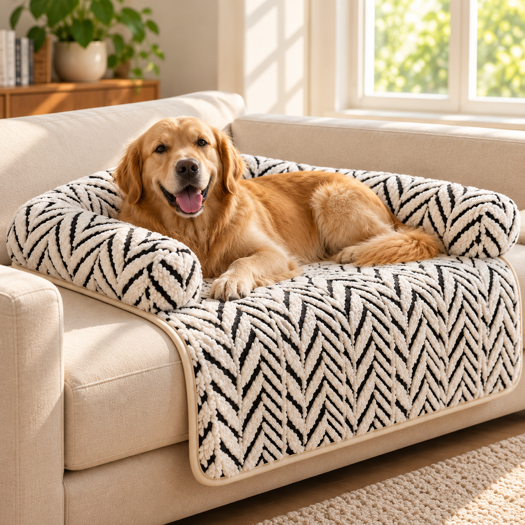 Plush Pet Couch Bed with Bolster – Sofa Protector Cover - TillyPaw
