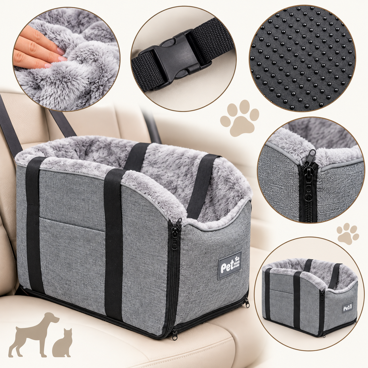Pet Car Console Bed – Plush Travel Seat & Tote - TillyPaw