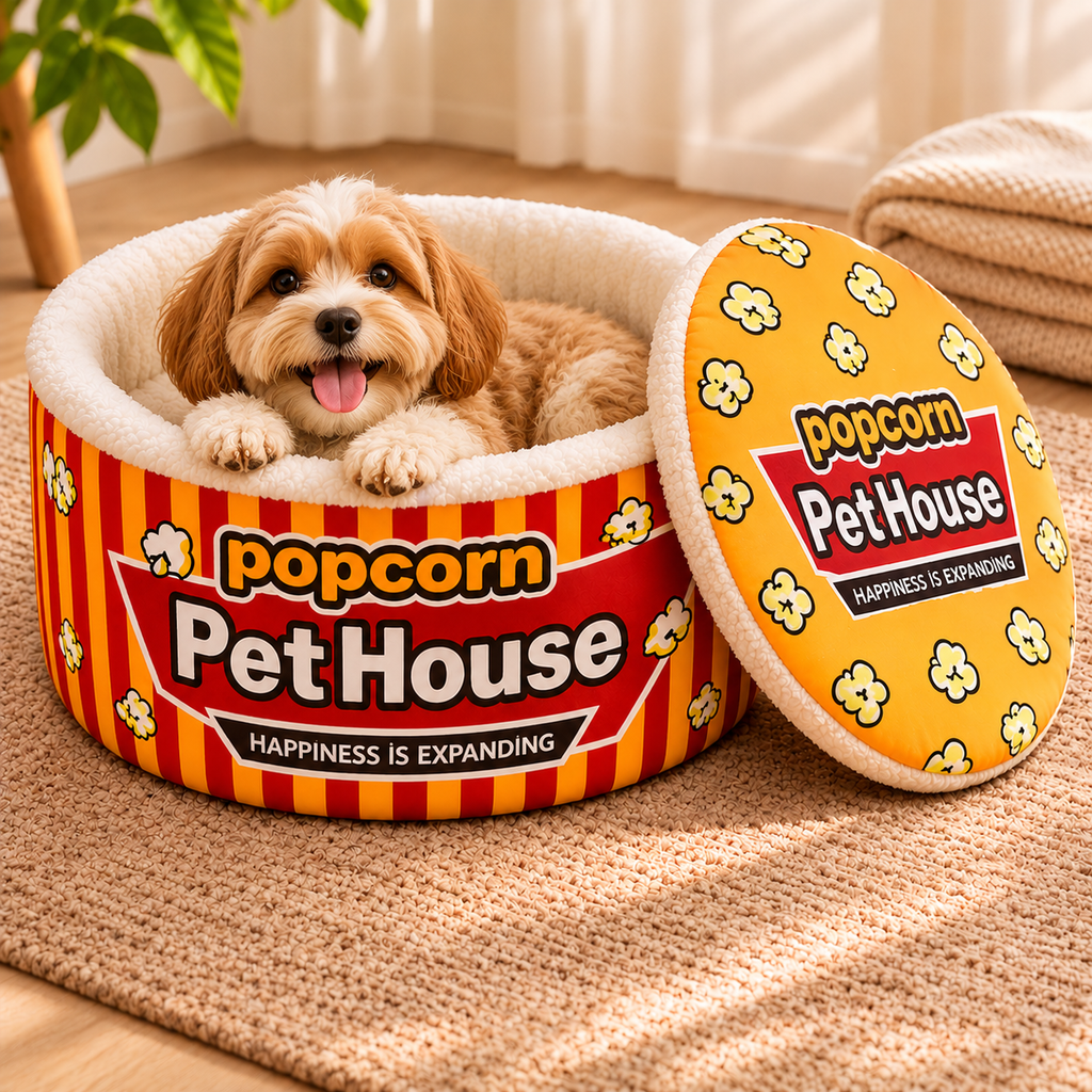 Red & White Snack Cup Pet Bed – Cosy Cat & Small Dog Nest with Lid Flap - TillyPaw