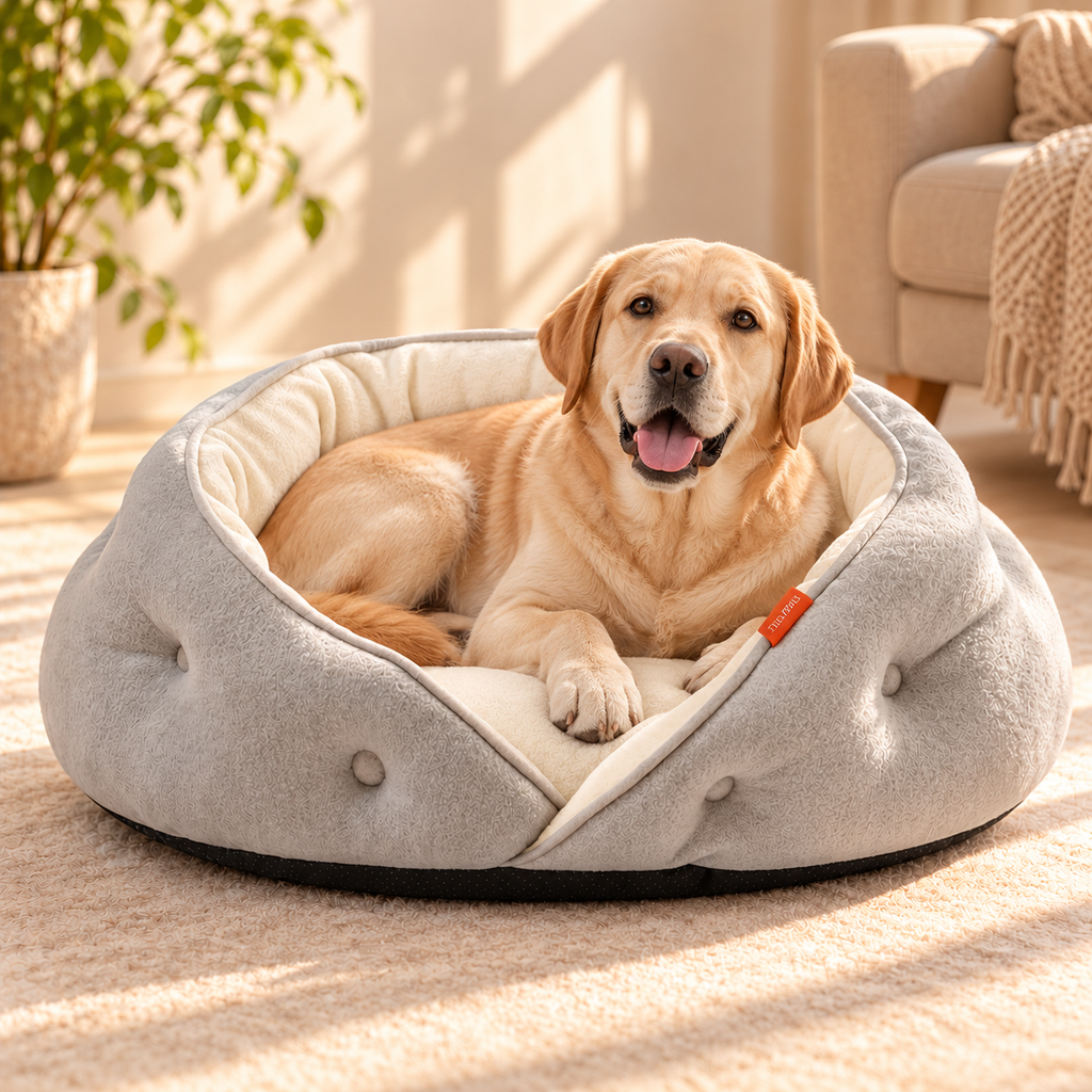 Wrap-Around Pet Bed – Semi-Enclosed Grey Cat & Dog Bed - TillyPaw