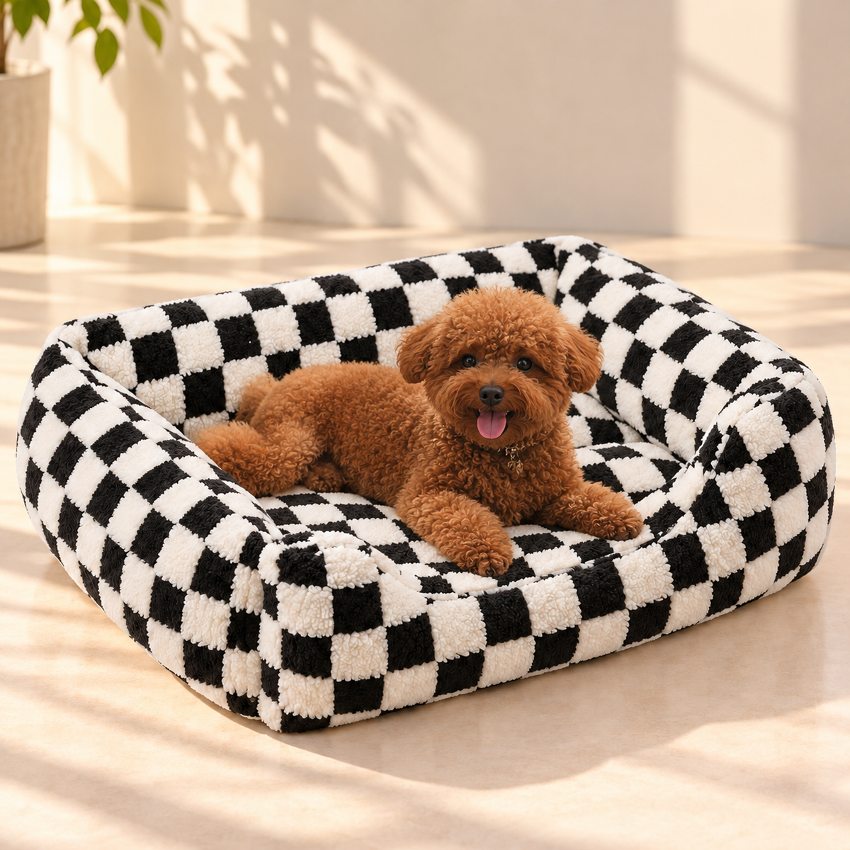 Check Pattern Dog & Cat Bed – Plush Cushioned Interior - TillyPaw
