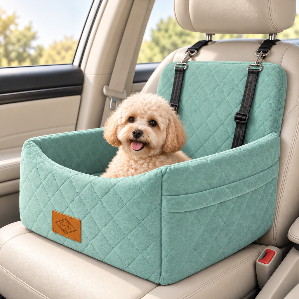 Dog & Cat Car Booster Seat – Travel Bed with Straps - TillyPaw