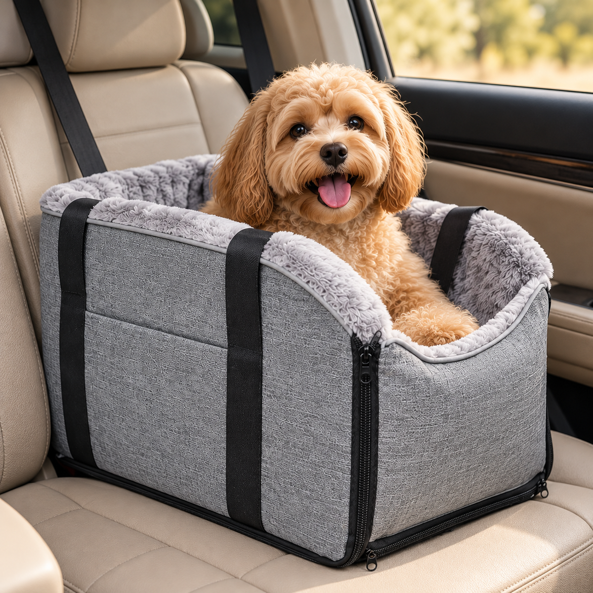 Pet Car Console Bed – Plush Travel Seat & Tote - TillyPaw