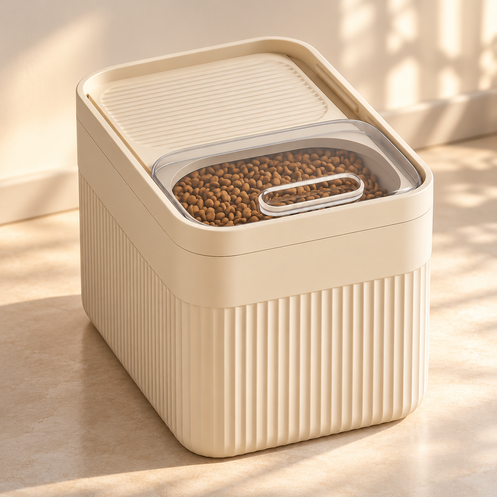 Pet Food Storage Bin – Cream Container with Viewing Window - TillyPaw