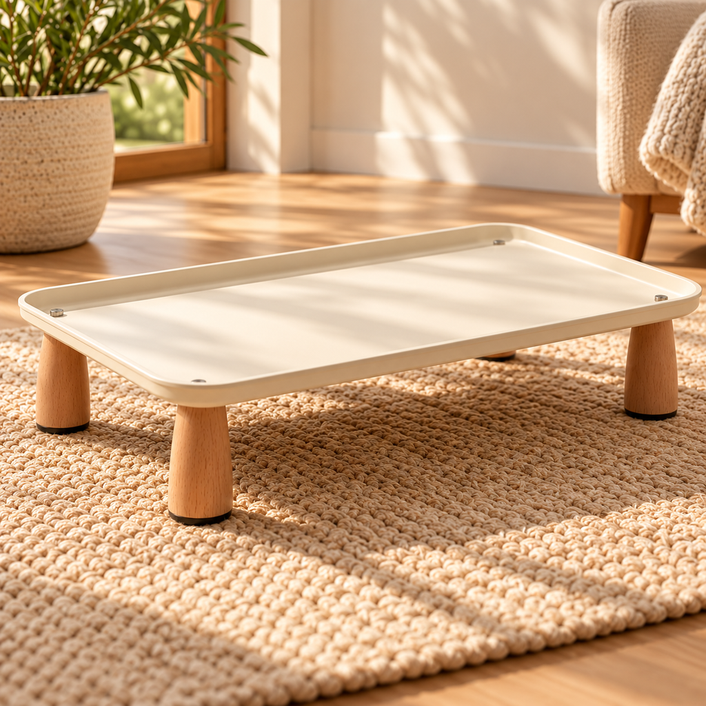 Raised Pet Feeding Tray – Cream Elevated Bowl Stand - TillyPaw