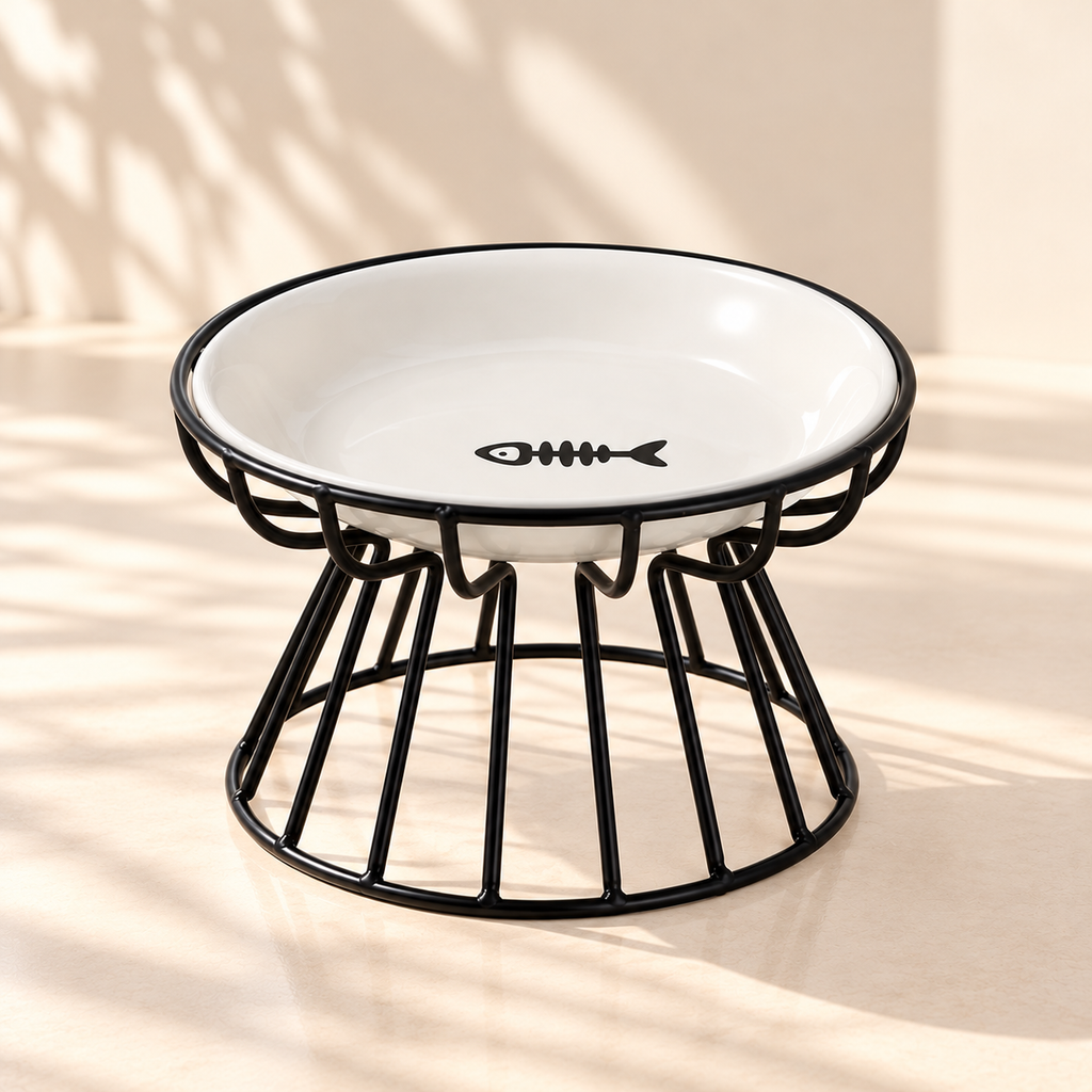 Raised Ceramic Cat Bowls – Fishbone Plates, Set of 2 - TillyPaw