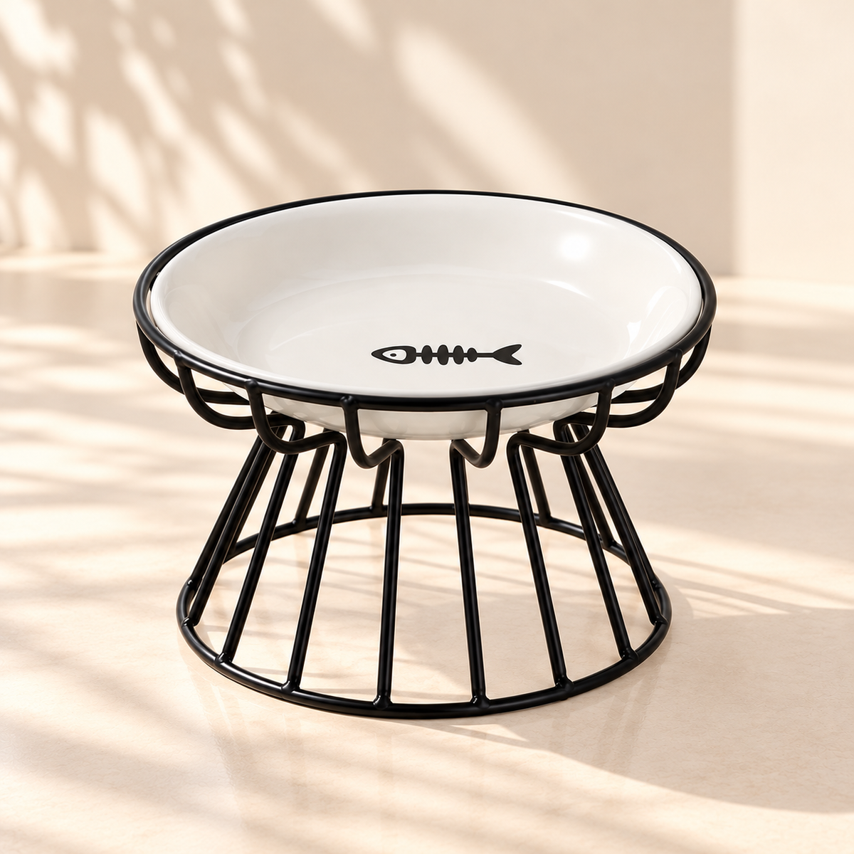 Raised Ceramic Cat Bowls – Fishbone Plates, Set of 2 - TillyPaw