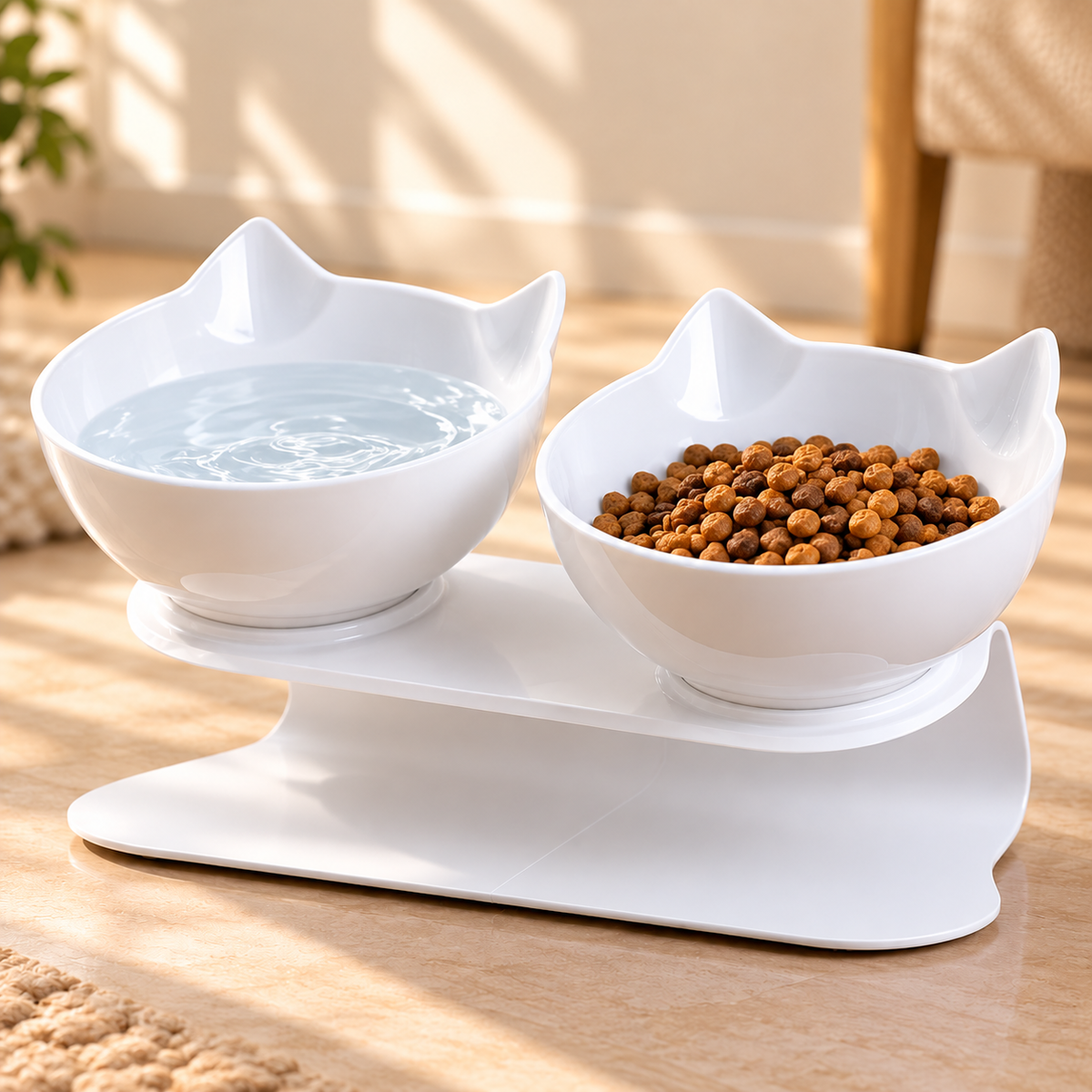 Raised Double Cat Bowl – Tilted Cat-Ear Feeding Bowls - TillyPaw