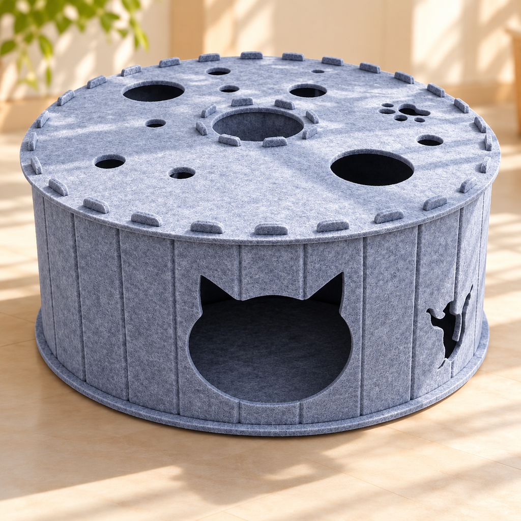 Felt Cat Tunnel Scratcher – Double-Layer Cat Hideout - TillyPaw