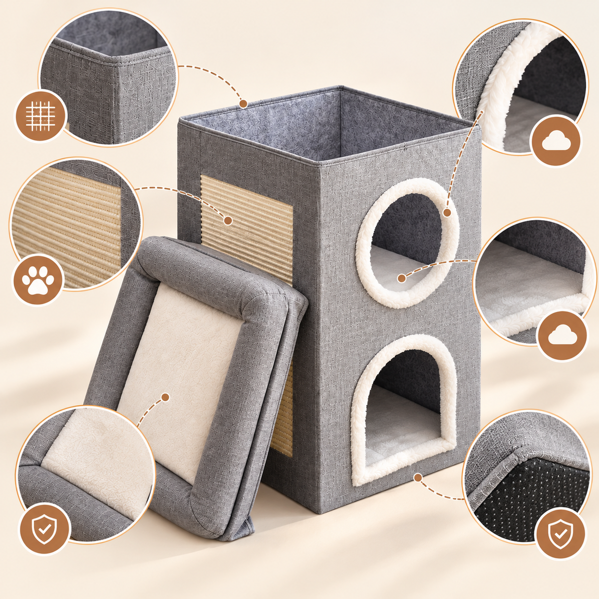 3-Tier Cat House – Cat Condo with Sisal Scratching Board - TillyPaw