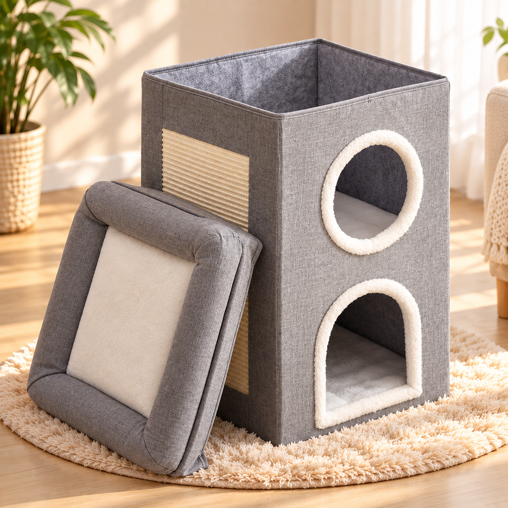 3-Tier Cat House – Cat Condo with Sisal Scratching Board - TillyPaw