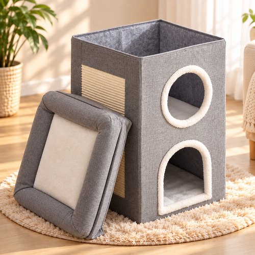 3-Tier Cat House – Cat Condo with Sisal Scratching Board - TillyPaw