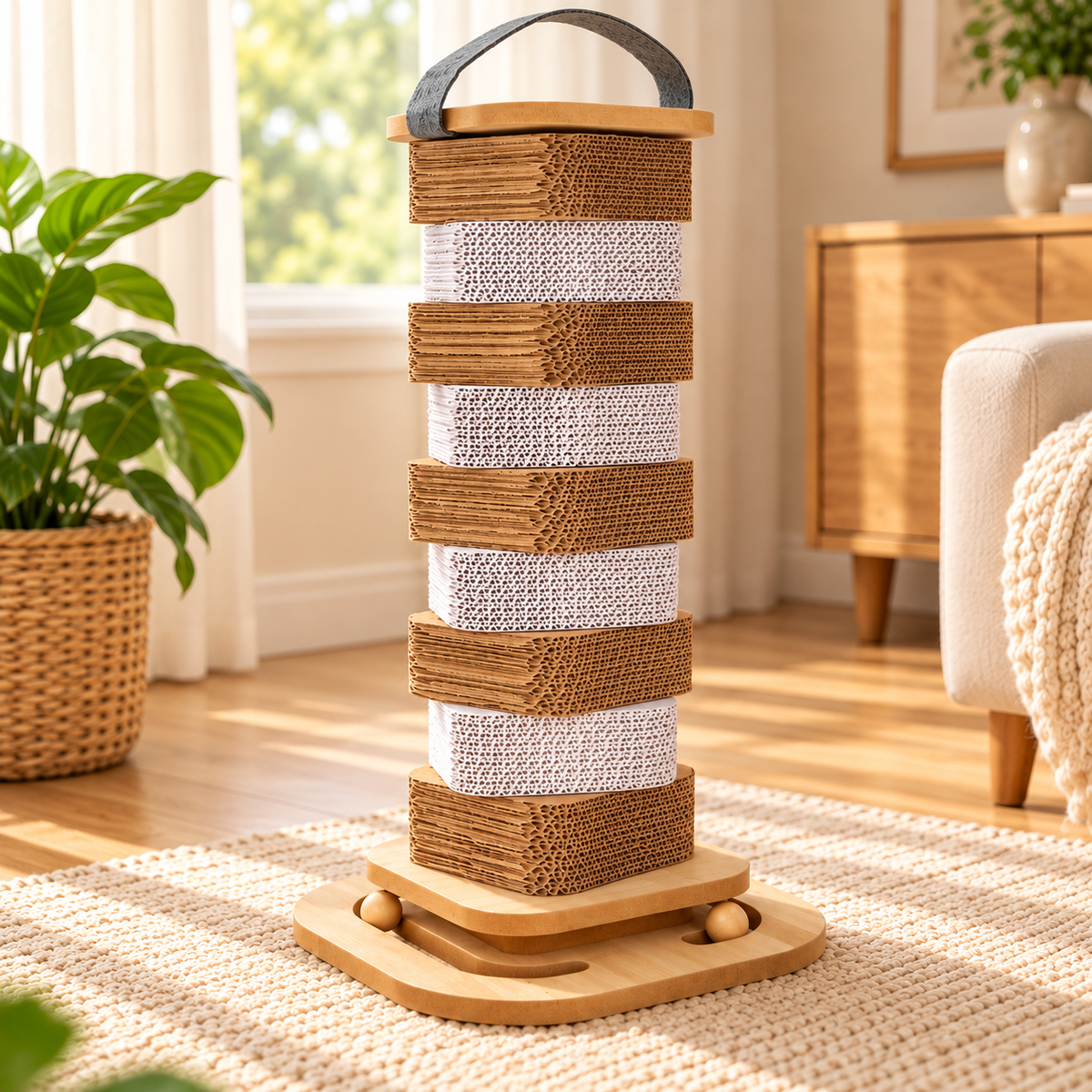 Rotating Cat Scratching Post 62cm – Cardboard & Sisal Tower - TillyPaw