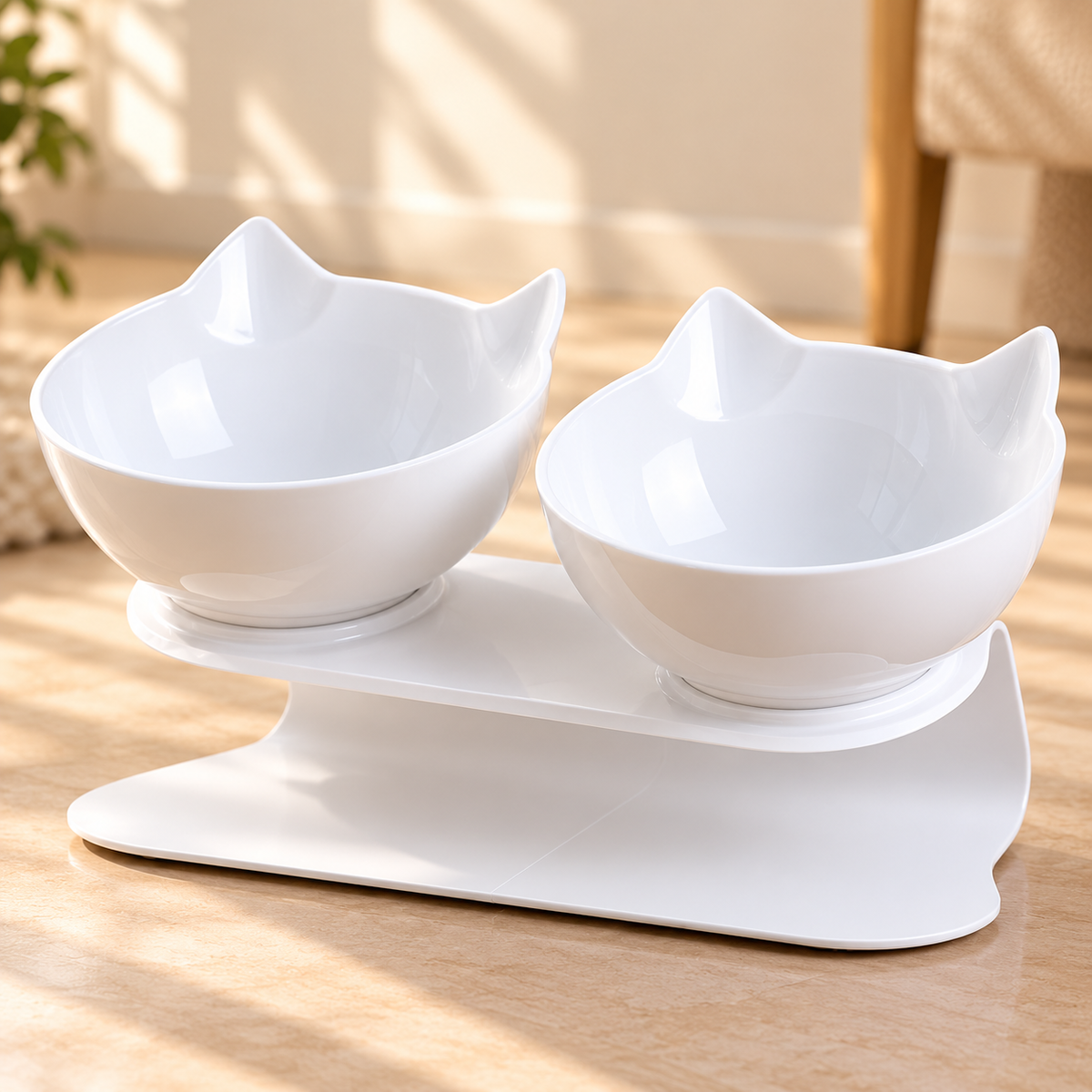 Raised Double Cat Bowl – Tilted Cat-Ear Feeding Bowls - TillyPaw