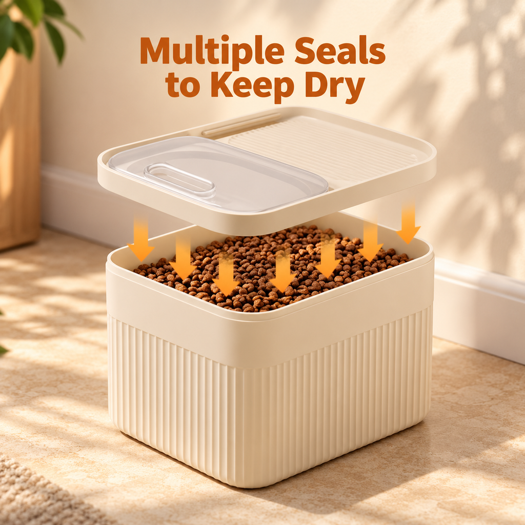 Pet Food Storage Bin – Cream Container with Viewing Window - TillyPaw