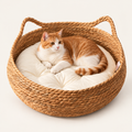 Round Rattan Cat Bed – Hand-Woven Basket Nest - TillyPaw