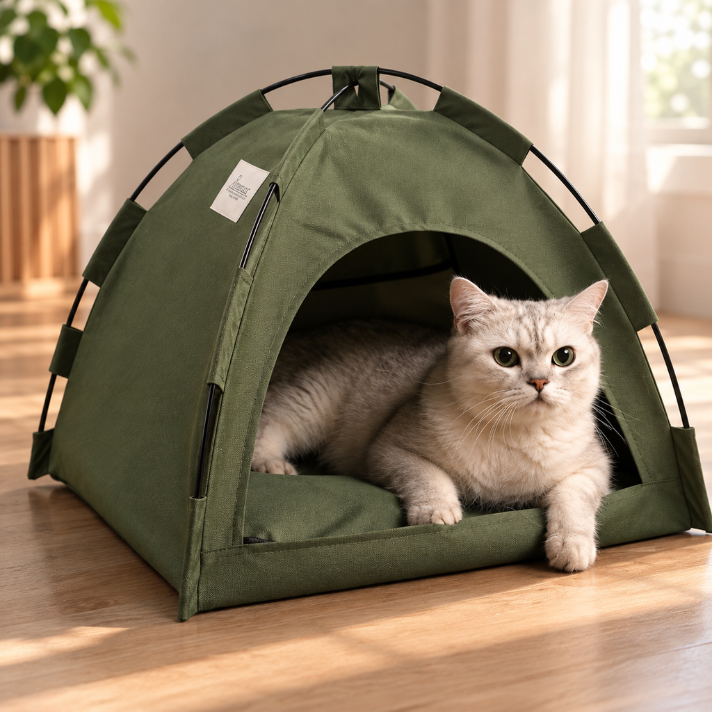 Cosy Pet Tent – Army Green Cat & Small Dog Tent Bed - TillyPaw
