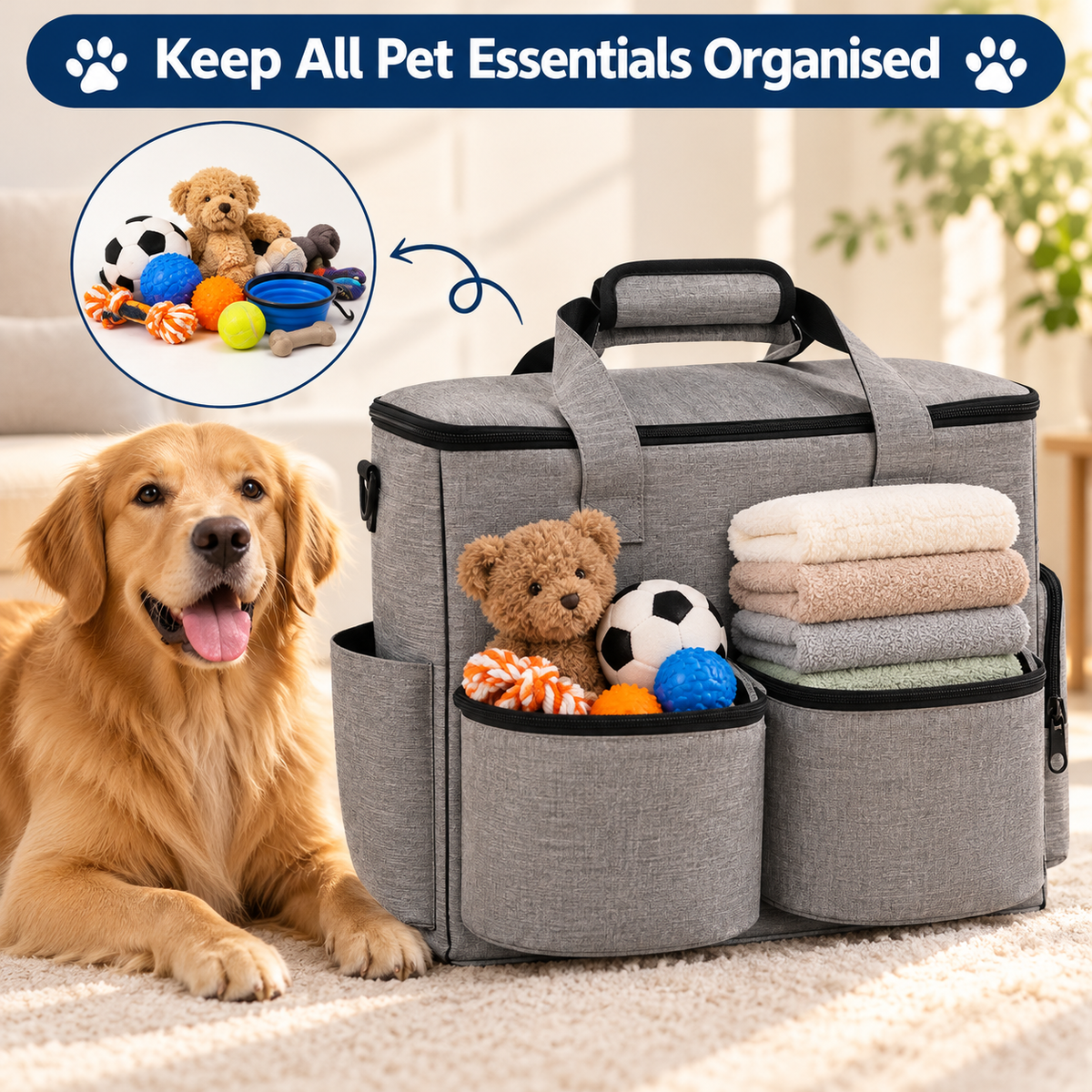 Pet Travel Bag Set – 5-Piece Tote with Food Containers - TillyPaw
