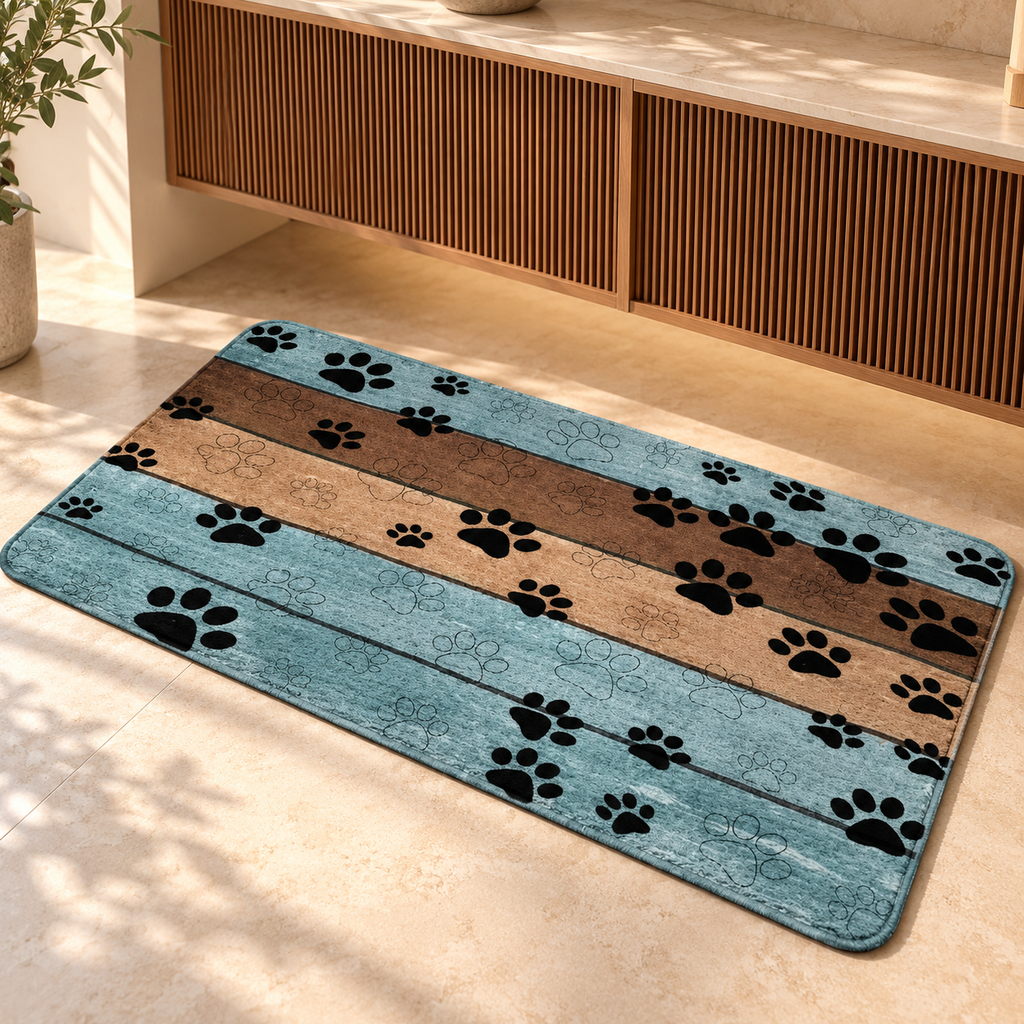 Dog Paw Print Door Mat – Soft Washable Pet Mat - TillyPaw