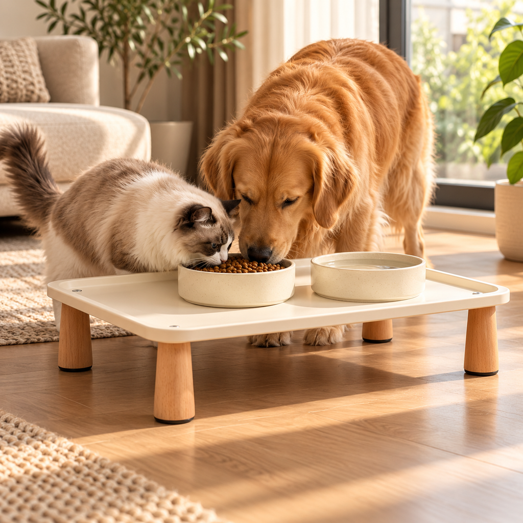 Raised Pet Feeding Tray – Cream Elevated Bowl Stand - TillyPaw