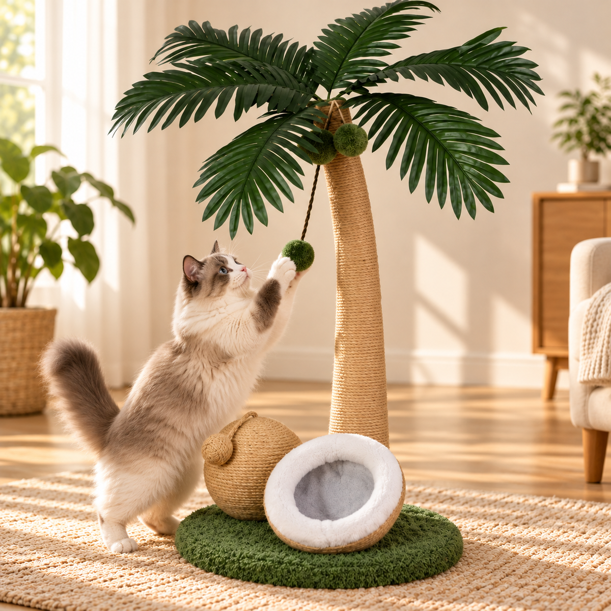 Coconut Tree Cat Scratching Post – Wooden 72cm Scratcher - TillyPaw