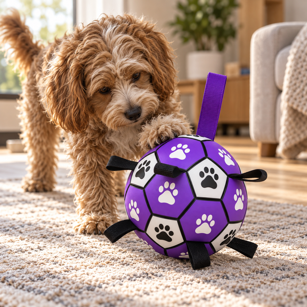 Dog Soccer Ball – Interactive Toy with Grab Straps - TillyPaw