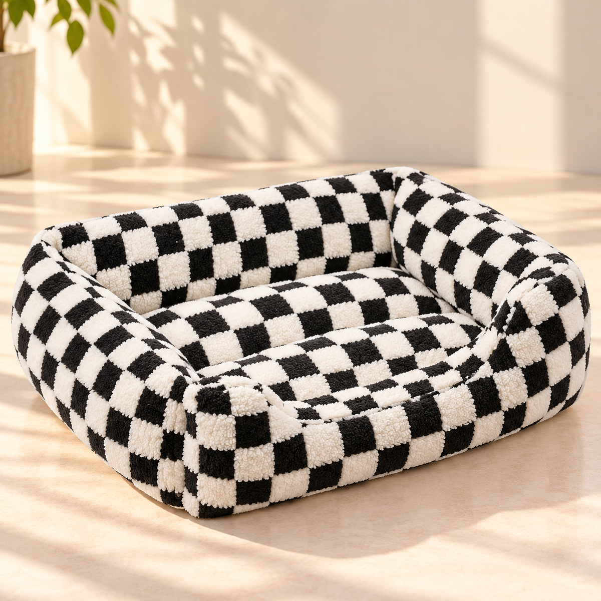 Check Pattern Dog & Cat Bed – Plush Cushioned Interior - TillyPaw