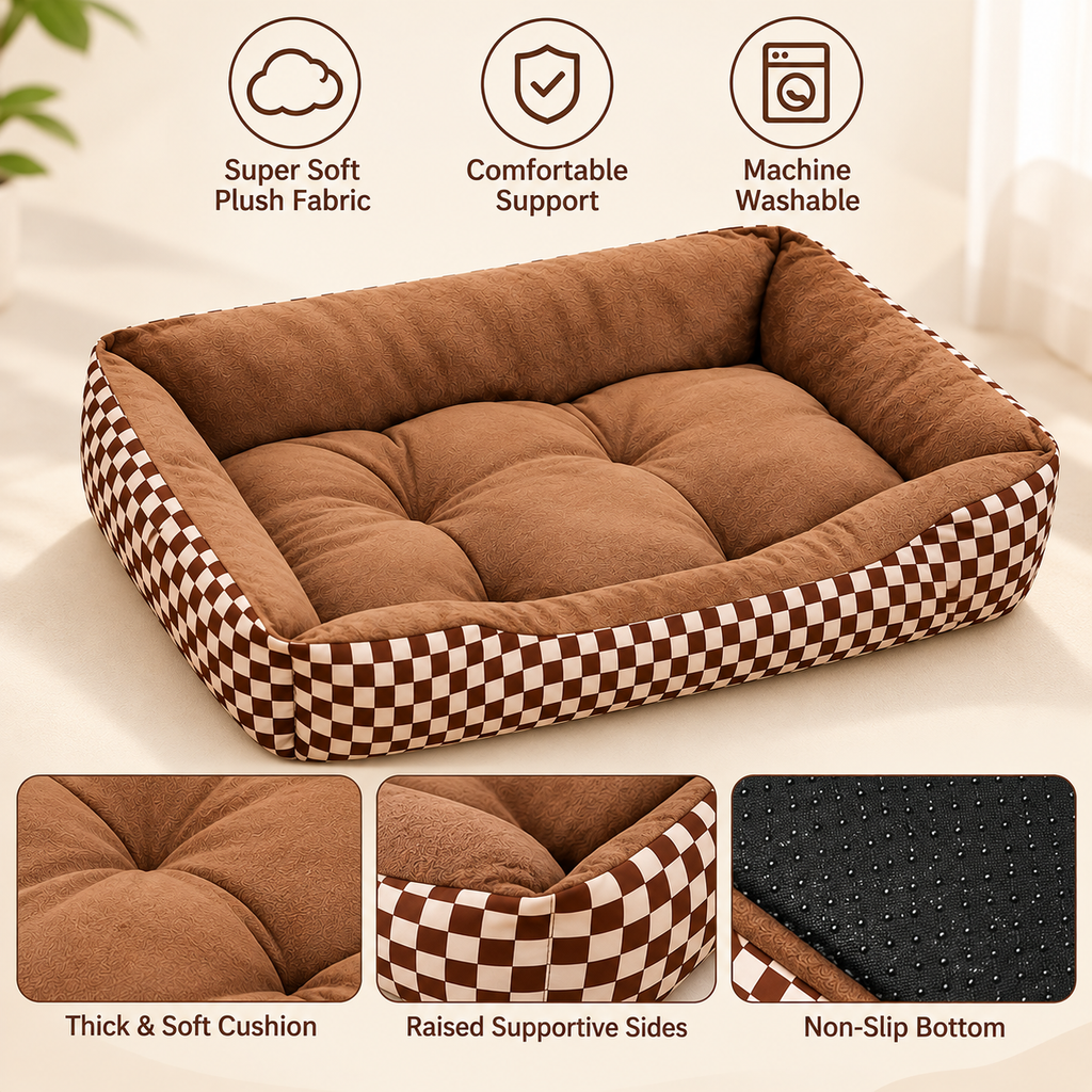 Check Dog Bed – Soft Cosy Bed for Dogs of All Sizes - TillyPaw