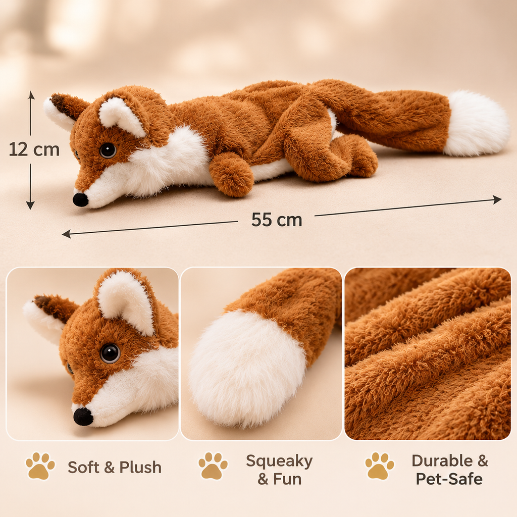 Squeaky Fox Plush Dog Toy – No-Stuffing Double-Layer Chew Toy - TillyPaw