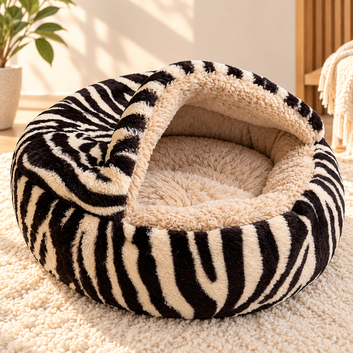 Shell Cat Nest – Enclosed Plush Cat Bed, 40cm - TillyPaw