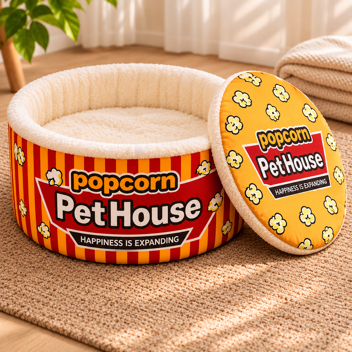 Red & White Snack Cup Pet Bed – Cosy Cat & Small Dog Nest with Lid Flap - TillyPaw
