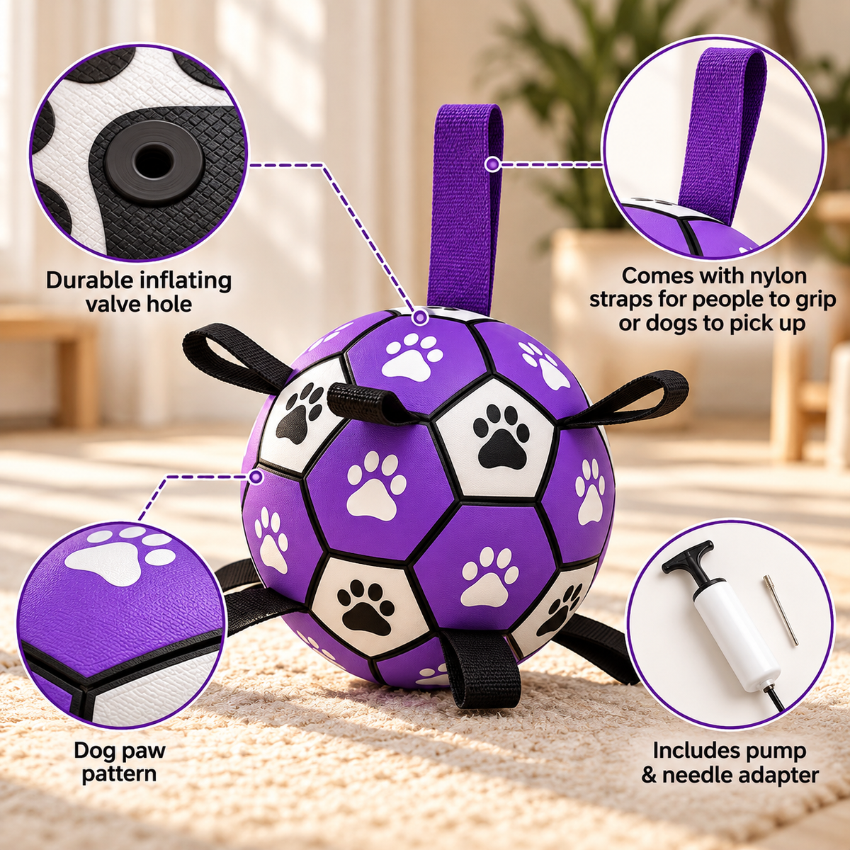 Dog Soccer Ball – Interactive Toy with Grab Straps - TillyPaw