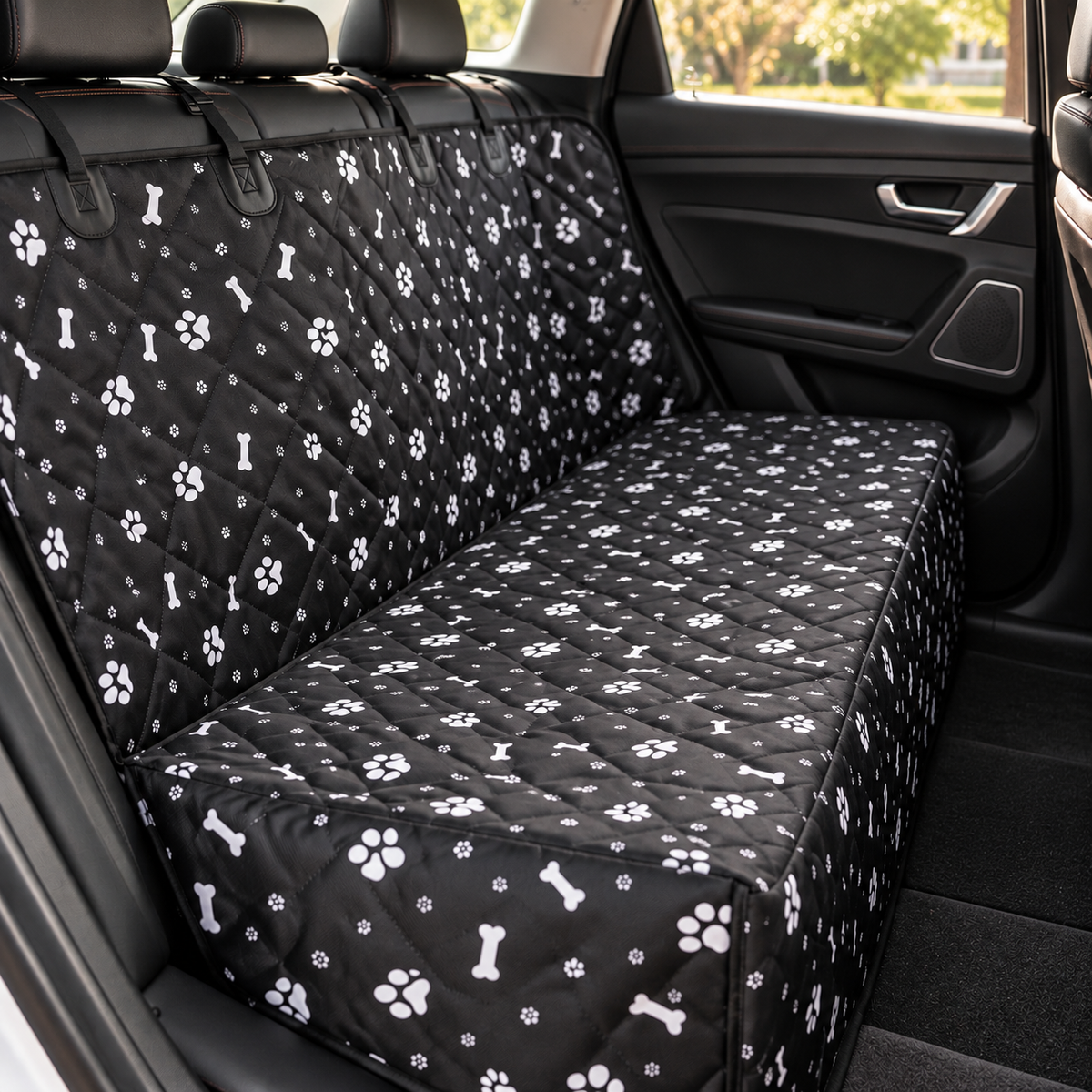 Dog Car Seat Cover – Black Paw Print Rear Seat Protector - TillyPaw