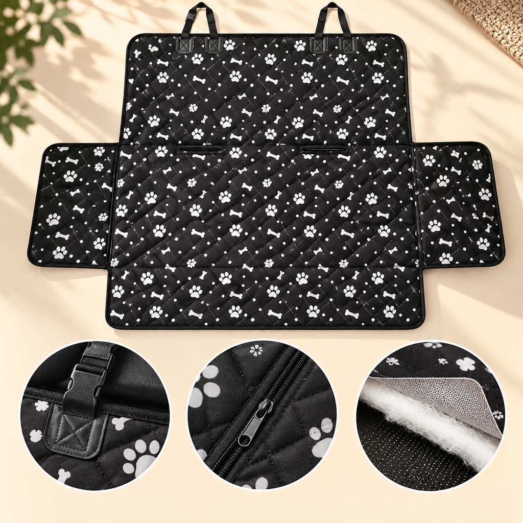 Dog Car Seat Cover – Black Paw Print Rear Seat Protector - TillyPaw