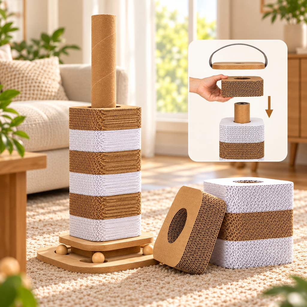 Rotating Cat Scratching Post 62cm – Cardboard & Sisal Tower - TillyPaw